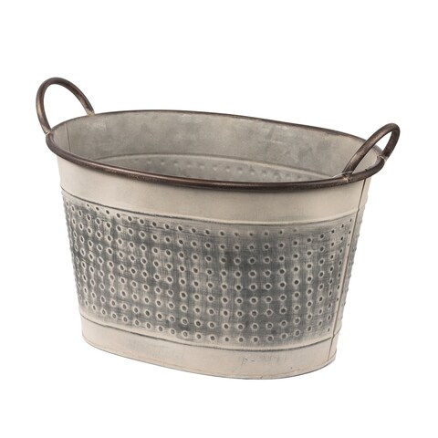 A&B Home Antique Gray Oval Metal Planter with Handles