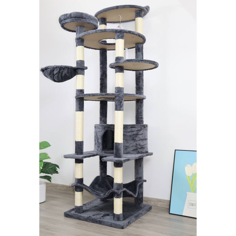 78 In Dark Gray Cat Tree Tower With Large Condo Sisal Scratching Post Big Hammock And Top Platform