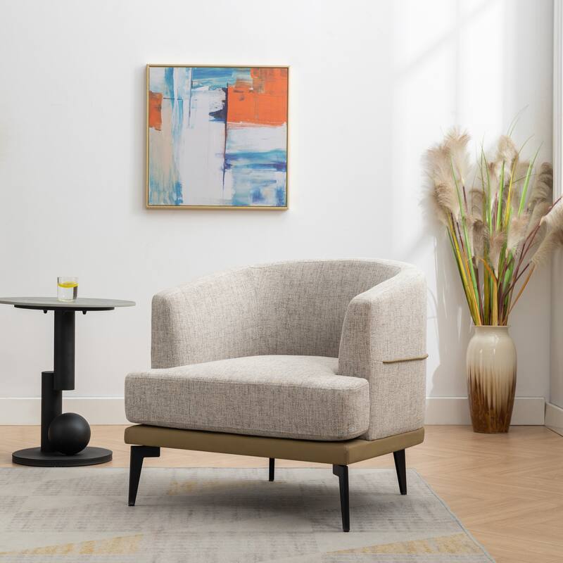 Modern 28.9" Two-tone Barrel Fabric Chair with Broad and Thick Cushion and Sturdy Metal Legs for Living Room