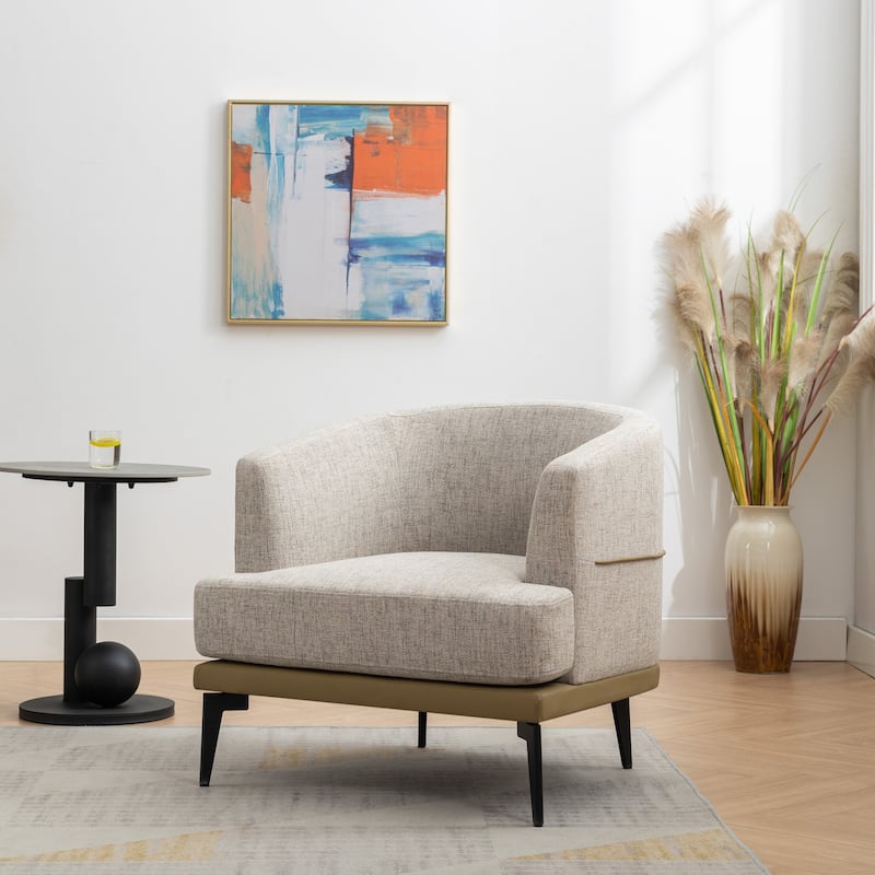 Modern Two-tone Barrel Fabric Chair,Upholstered Round Armchair,Accent Chair