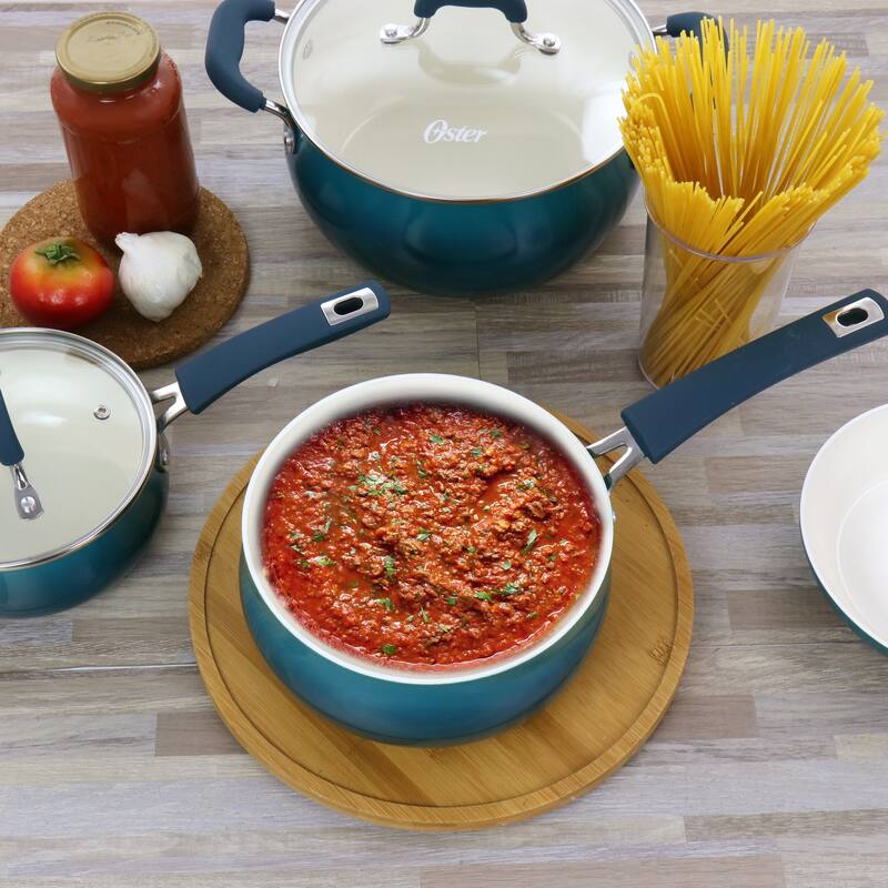 Oster Corbett 8 Piece Nonstick Aluminum Cookware Set in Blue
