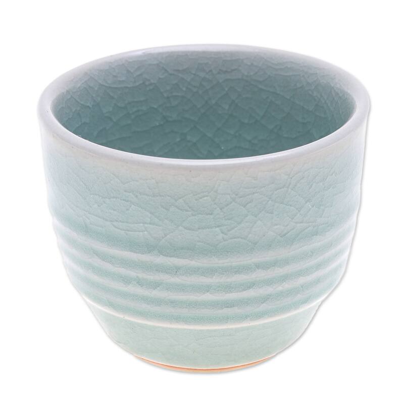 Novica Handmade Relaxing Afternoon Celadon Ceramic Teacup