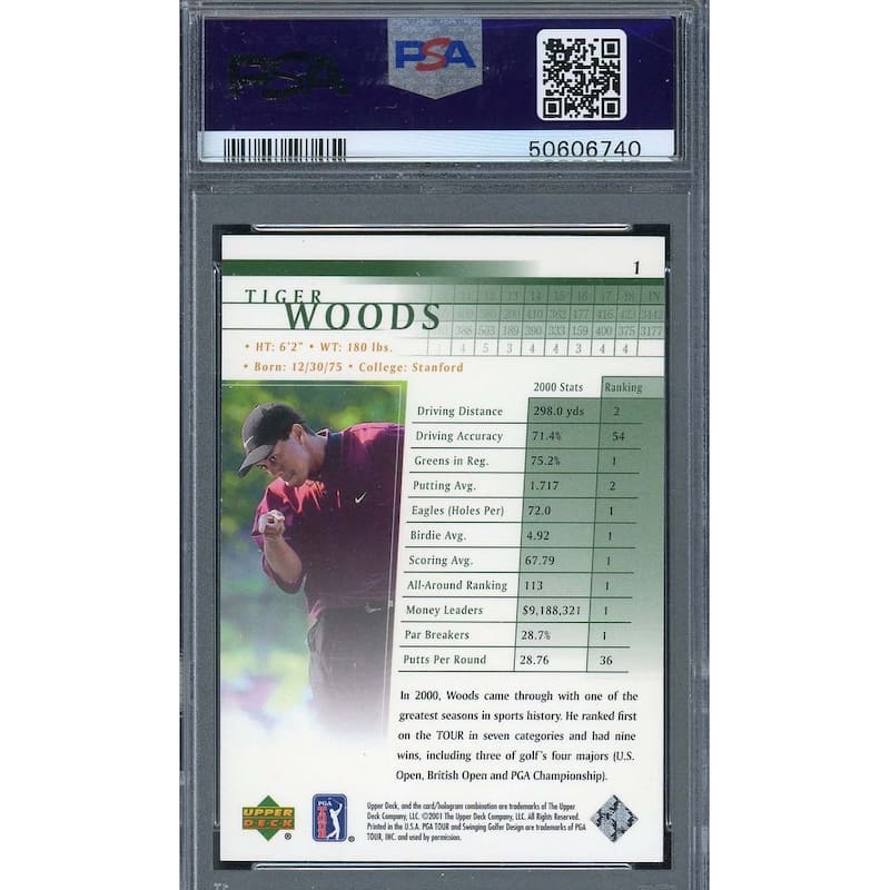 Tiger Woods 2001 Upper Deck Golf Rookie Card RC #1 Graded PSA 8 - 8'6" x 11'6"