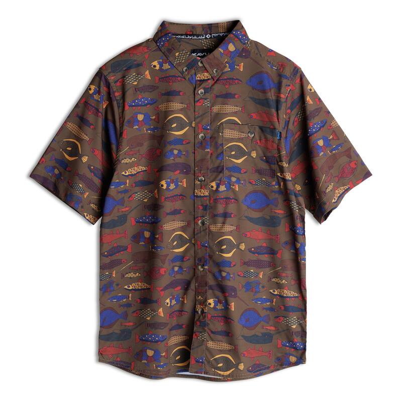 KAVU Men's River Wrangler Short-Sleeve Shirt - Fish Tessellate - M