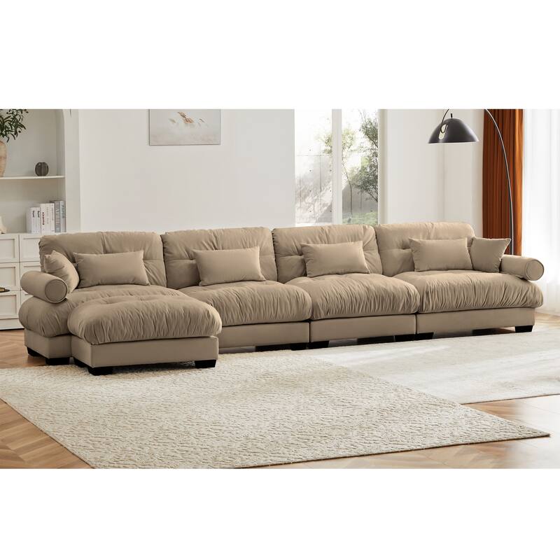 GDFStudio - Velvet 4-Seater 166" Cloud Modular Sectional Couch with Ottoman