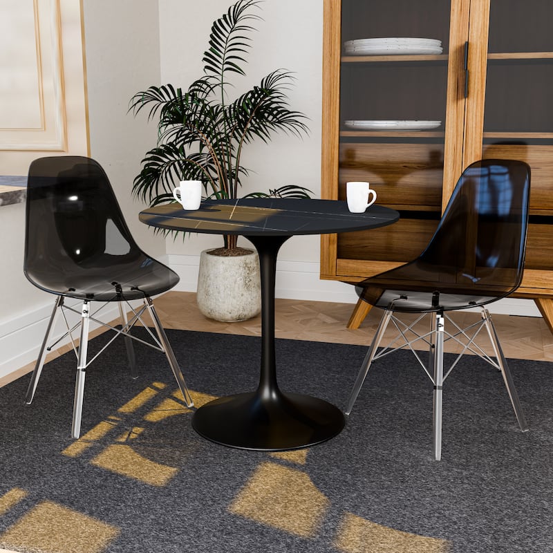 Crescro Modern Clear Plastic Dining Chair with Dowel Legs, Ergonomic Accent Seating for Dining Room or Office (Set of 2)