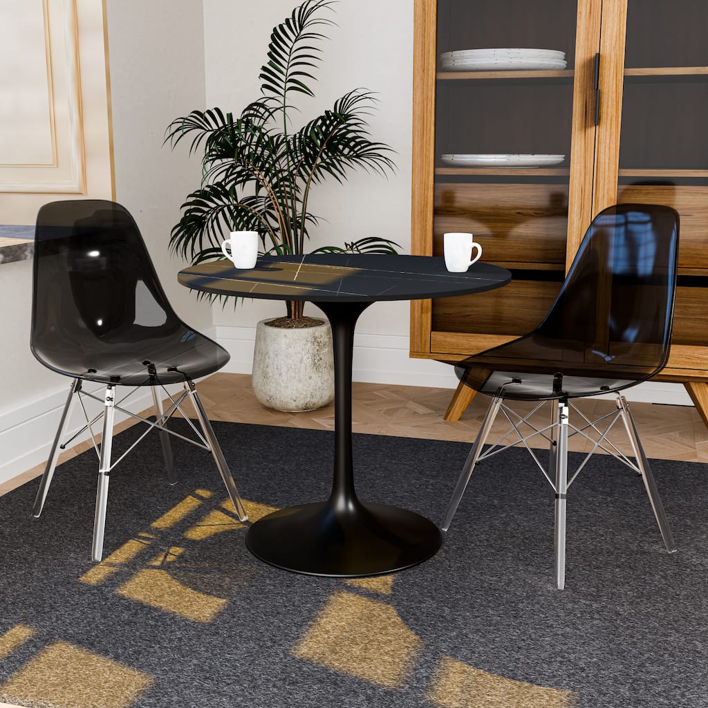 Crescro Modern Clear Plastic Dining Chair with Dowel Legs, Ergonomic Accent Seating for Dining Room or Office (Set of 2)