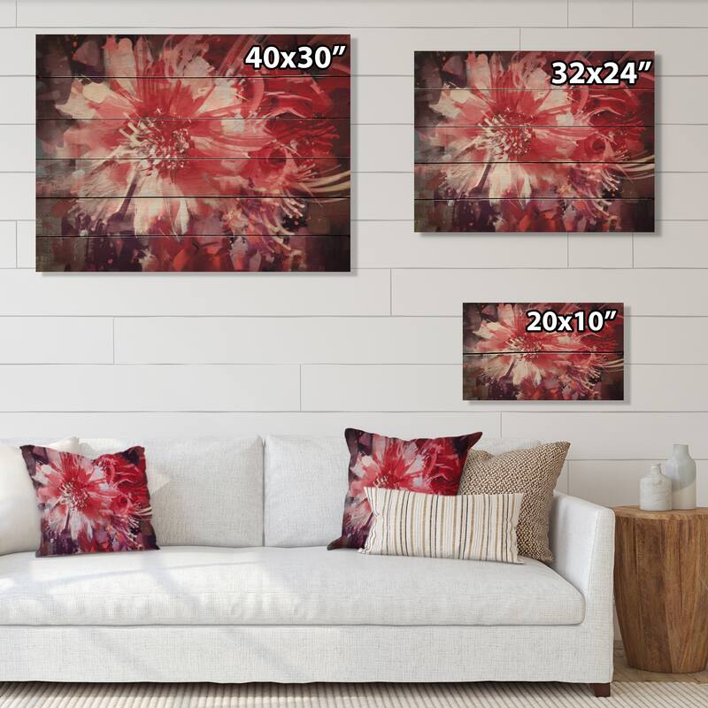 Designart 'Abstract Vivid Red Flower Bouquet' Traditional Wood Wall Art ...