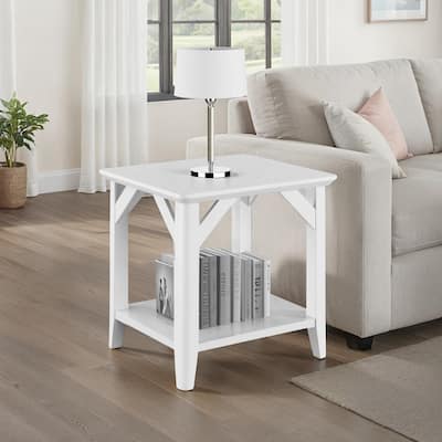 Rustic End Table with Shelf, Two Tier Storage and Tapered Legs, Woodgrain Accent Table for Living Room or Family Room - 22