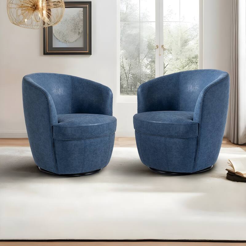 32" Wide PU Leather Swivel Barrel Chair with Metal Rotary Base (Set of 2)
