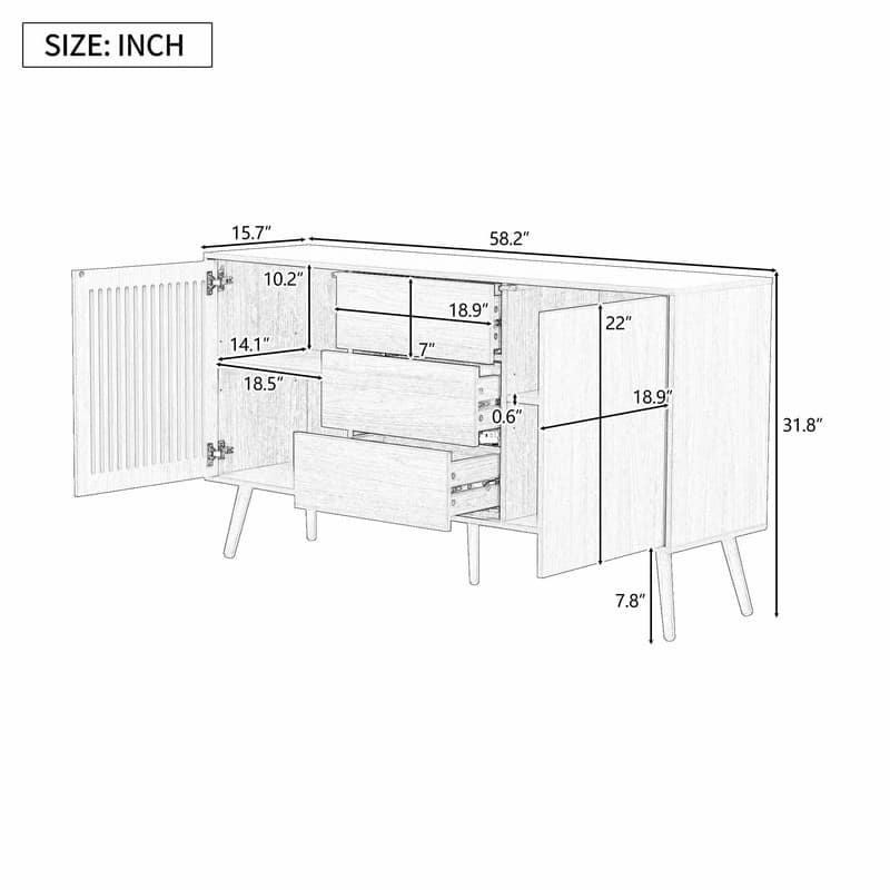 Modern Cabinet with 2 Doors and 3 Drawers