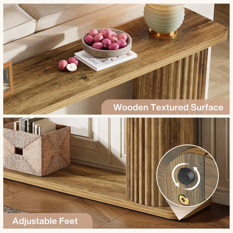 63" Long Console Table, Mid Century Modern Behind Couch Sofa Table