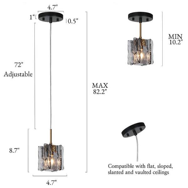 dimension image slide 6 of 7, Kasy Modern 1-Light Textured Glass Pendant Light Unique Kitchen Island Light