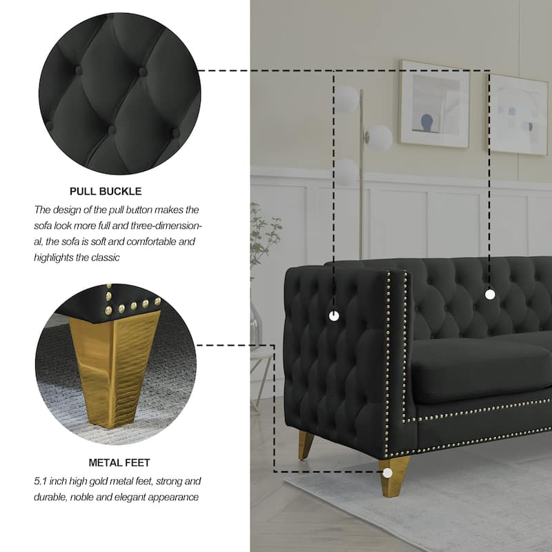 Elegant Chesterfield Sofa with Copper Nailhead Trim - 3-Seater Couch