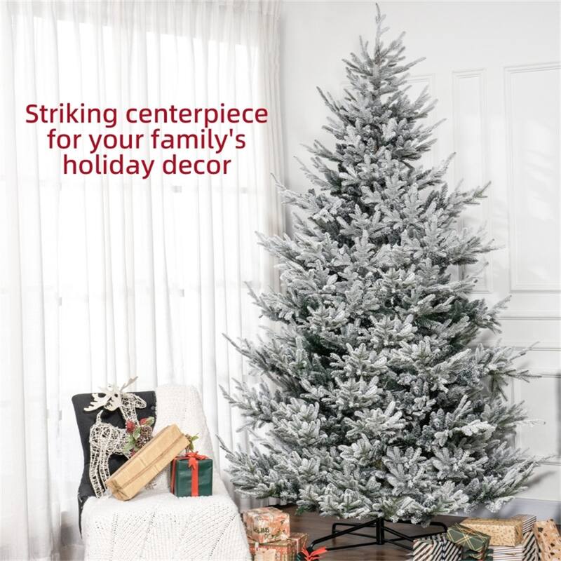 9 ft Green Plastic PE Steel Nordic Pine Christmas Tree with Snow - 60" Dia. x 108" H