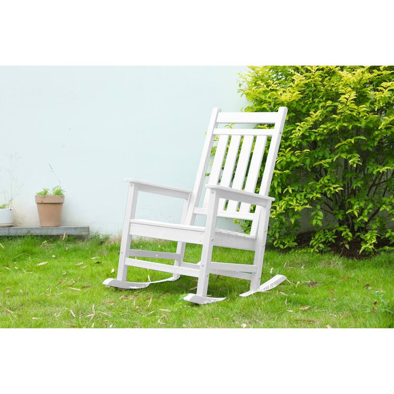 Oversized Rocking Chair with Wood-Texture, Outdoor Rocking Chair for Adults, All Weather Resistant Porch Rocker for Lawn Garden