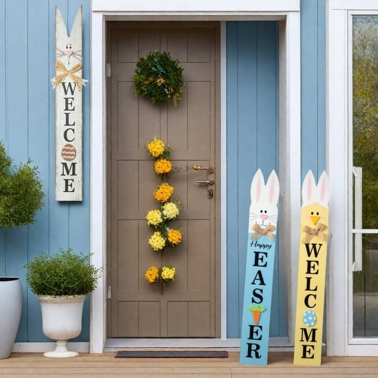 Glitzhome 42"H Wooden Welcome Easter Porch Sign with Bunny Ears Wall Decor Indoor Outdoor