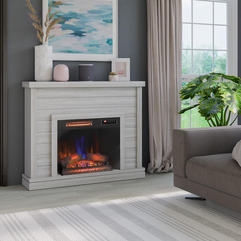 52" Shiplap Wall Mantel with 3D Fireplace Insert