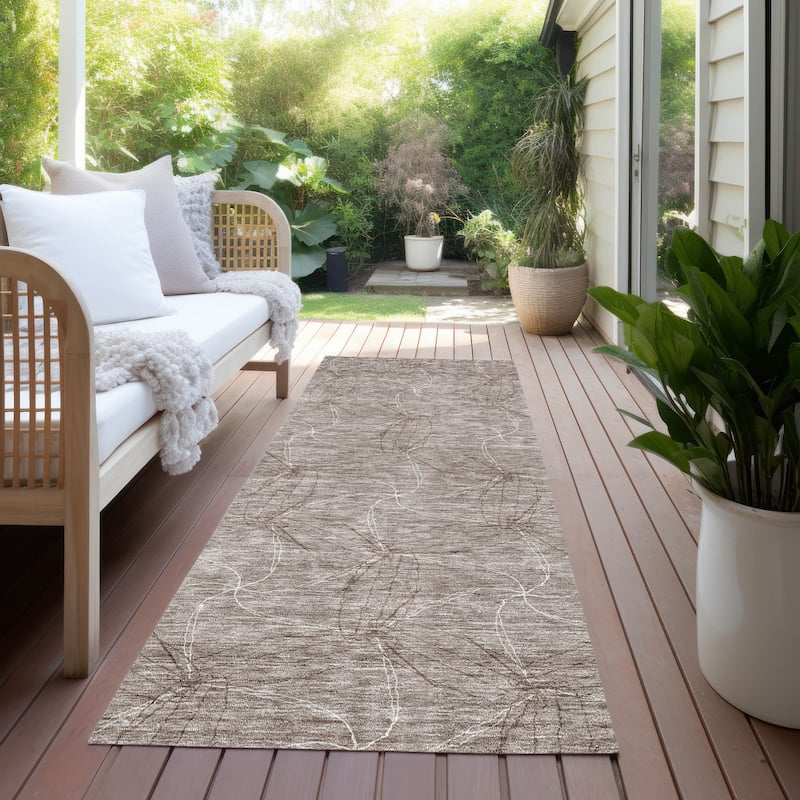 Machine Washable Indoor/ Outdoor Abstract Contemporary Chantille Rug - Taupe - 2'3" x 7'6"