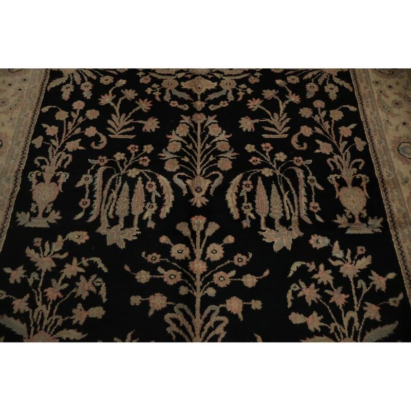 Hand Knotted Oriental 100% Wool Carpet Traditional Floral Black Agra Area Rug - 8' 7'' X 5' 9''