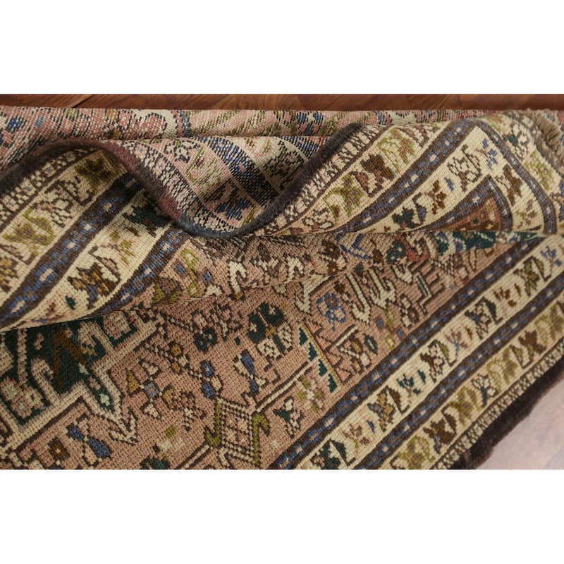 Tribal Gharajeh Persian Vintage Runner Rug Hand-Knotted Wool Carpet - 3'7"x 9'7"