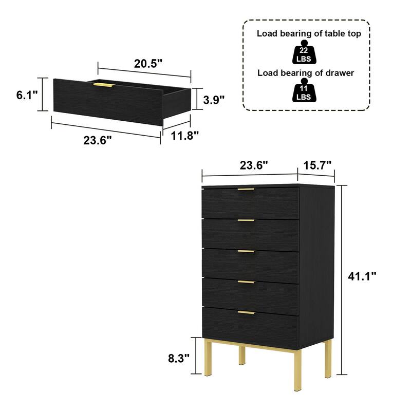 FUFU&GAGA 5Drawer Utility Storage Chest Drawer Organizer Cabinet Table