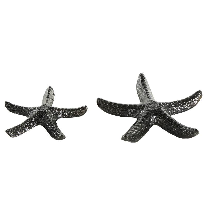 Black Aluminum Metal Bubble Textured Starfish Decorative Sculpture (Set of 2)
