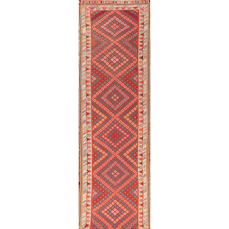 Pre-1900 Antique Vegetable Dye Kilim Persian Runner Rug - 3'2"x 17'1"