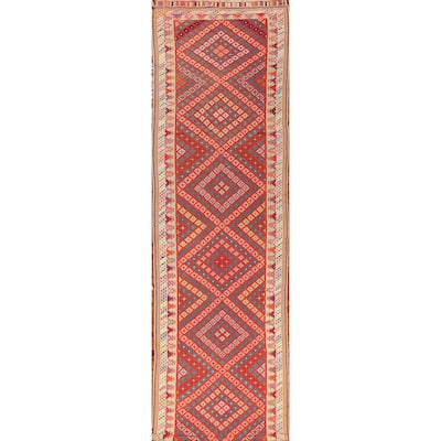 Pre-1900 Antique Vegetable Dye Kilim Persian Runner Rug - 3'2"x 17'1"
