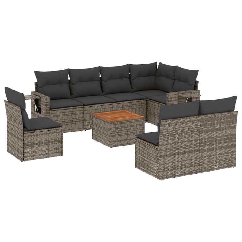 vidaXL Garden Sofa Set 9 Piece with Cushions Outdoor Sofa Set Poly Rattan