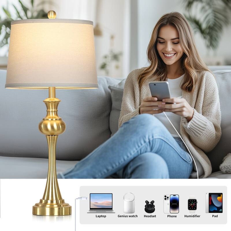 28.75'' Modern Table Lamp with USB & Type-C Charging Ports, 3-Way Touch Control(Set of 2)