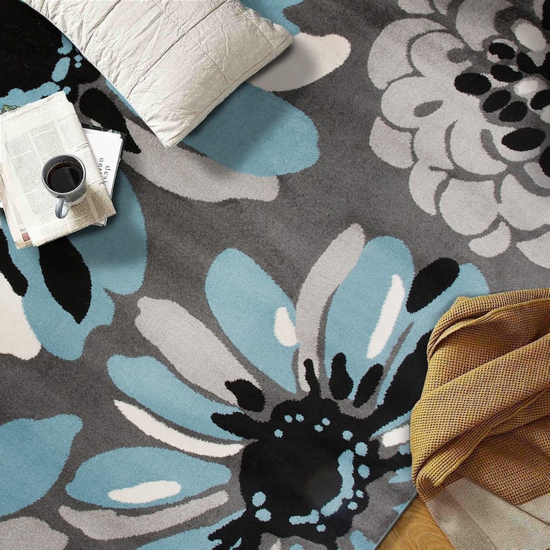 World Rug Gallery Contemporary Modern Flowers Area Rug