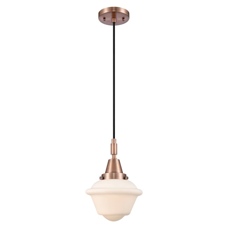 Innovations Lighting Downtown Urban - Caden Oxford - 1 Light 7" Cord Hung Mini Pendant - Antique Copper/Matte White Shade