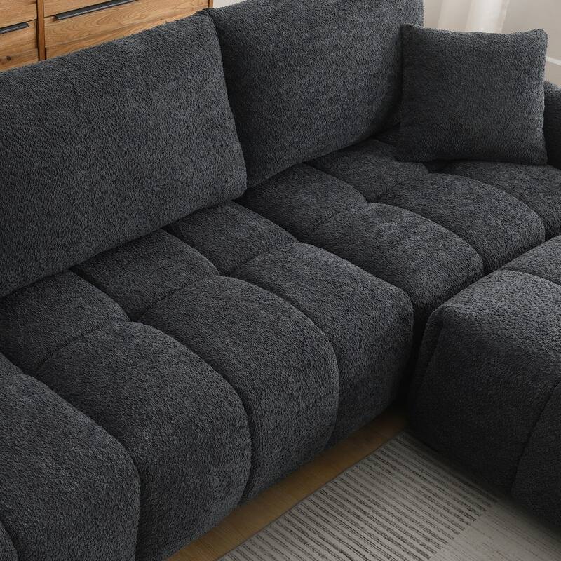 110" L-shaped Boucle Modular Sectional Sofa with Ottoman and Metal&Wood Frame