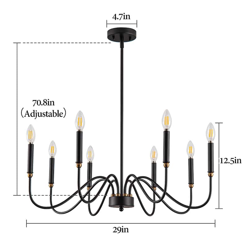 Black Chandelier Light Fixture Farmhouse Candle Chandelier Candlestick Chandelier Traditional Chandelier - 8-Light