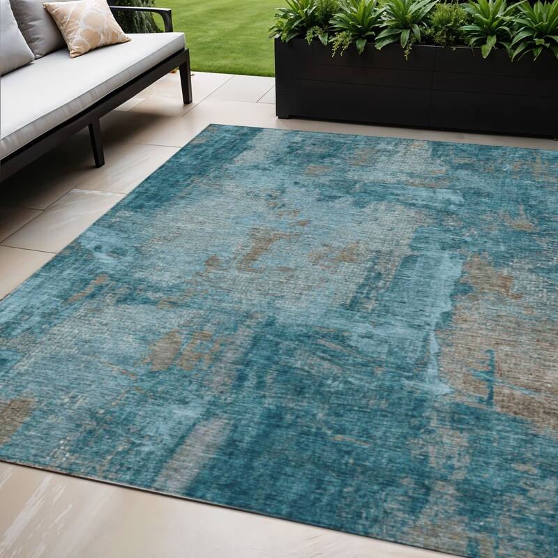 HomeRoots Abstract Transitional Rectangle Outdoor Rug - 5' X 8'