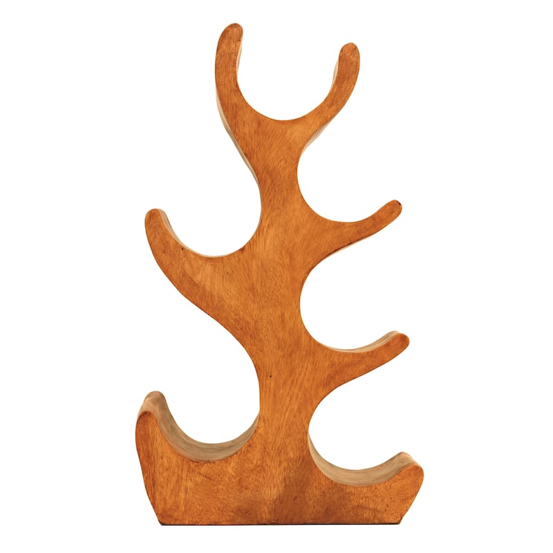 Wooden Hand Carved 18" Tall 6 Bottles Wine Rack Bottle Holder Free Standing Wood Home Decor Accent Decoration Gift Bar Handmade