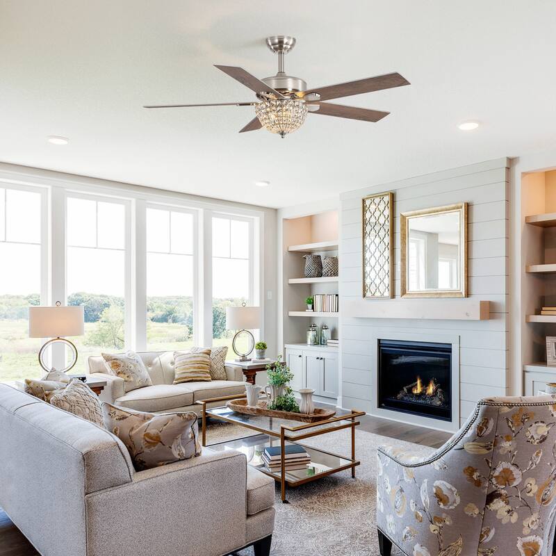 52-Inch Modern Crystal Fandelier Ceiling Fan with Light and Remote (5 Reversible Blades)