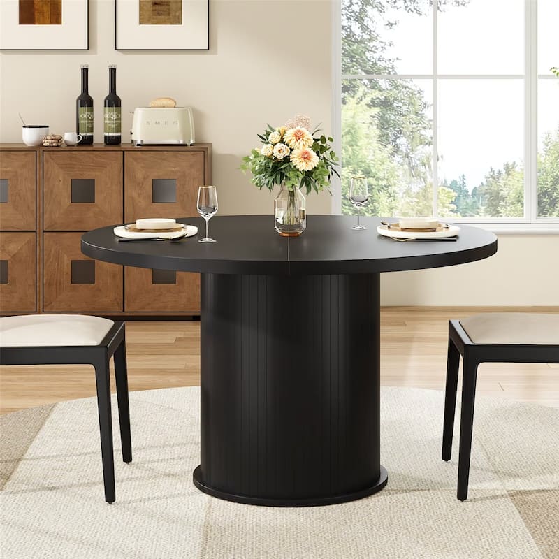 43" Small Round Dining Table with Wood Top and Sturdy Metal Pedestal Base