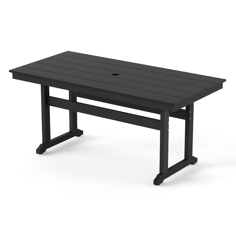 A 66.1-inch HDPS Outdoor Rectangular Table With Umbrella Holes - 32.7" W x 66.1" L x 30.1" H