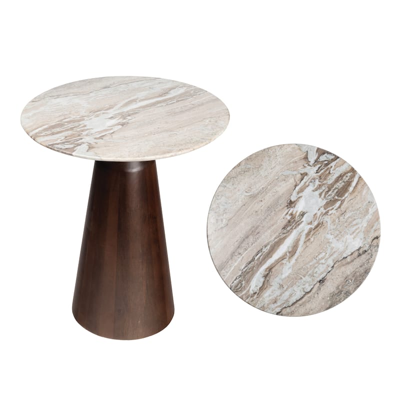 Kaito 18" Round Marble/Wood Accent Table - 15.75L x 15.75W x 18H