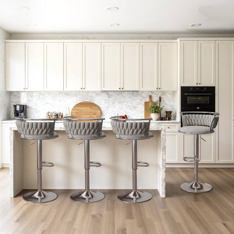 4 Set Modern Velvet Adjustable Swivel Bar Stools with Metal Frame