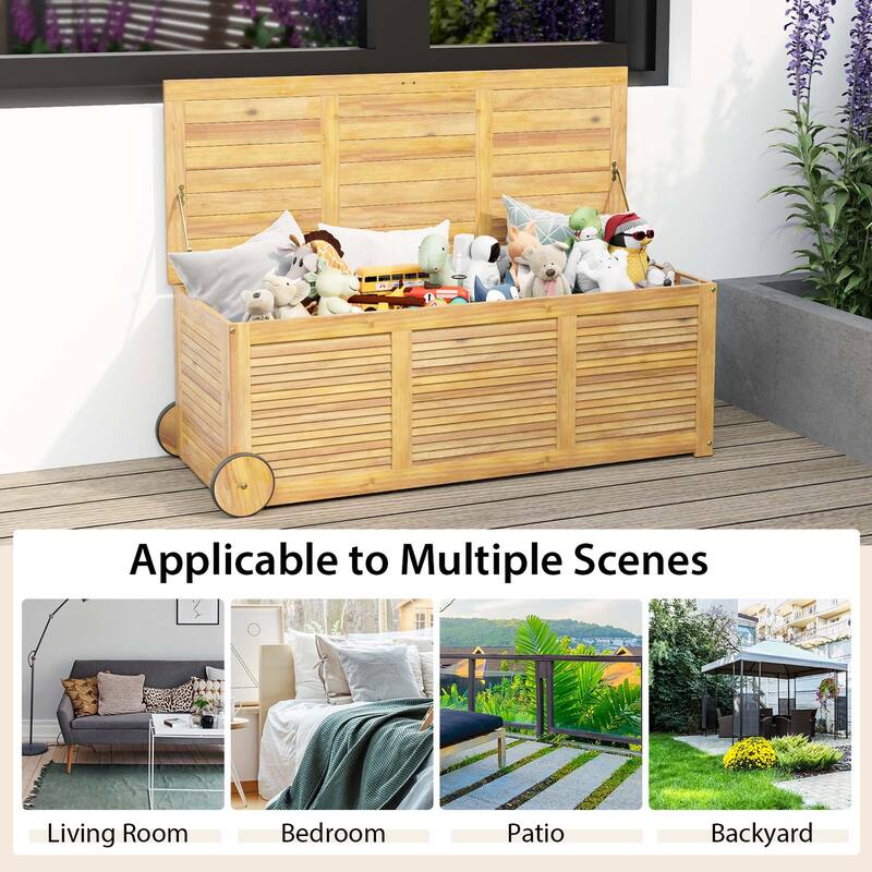 Costway 48 Gallon Acacia Wooden Patio Storage Deck Box Outdoor Storage - See Details