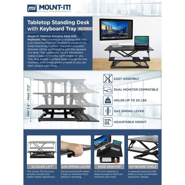 Shop Adjustable Standing Desk Converter With Gas Springs 31 5