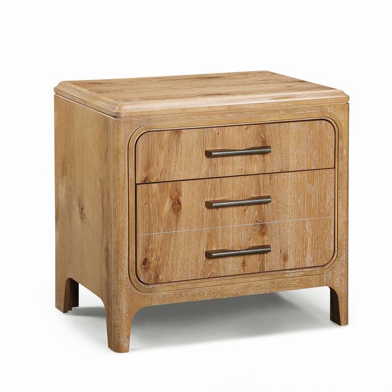 1pc Natural Wood Finish Three Drawer Nightstand Wooden Furniture