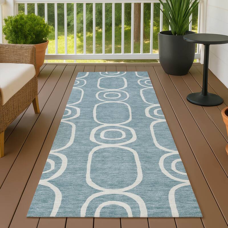 Machine Washable Indoor/ Outdoor Modern Vibe Chantille Rug - Aqua - 2'3" x 7'6"