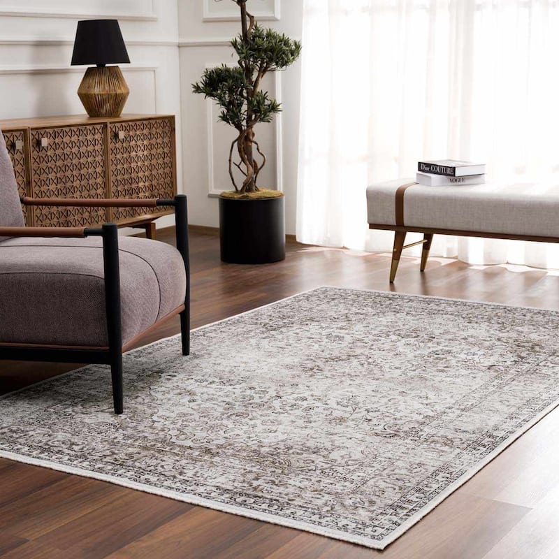 Hauteloom Ariana Living Room, Bedroom Machine Washable Area Rug - Pearl, Dark Brown, Brown - 5' x 7'6"