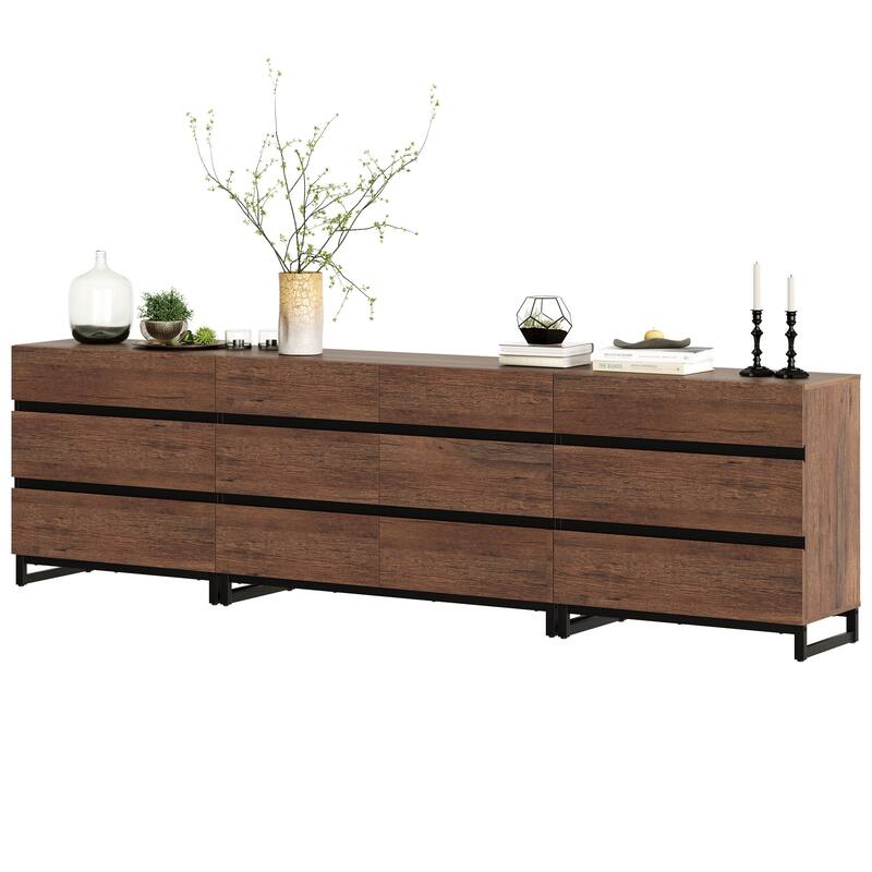 WAMPAT 3 in 1 Multifunctional Dresser with Glass Doors and 5 Drawers, Modern Chest of Drawers for Bedroom