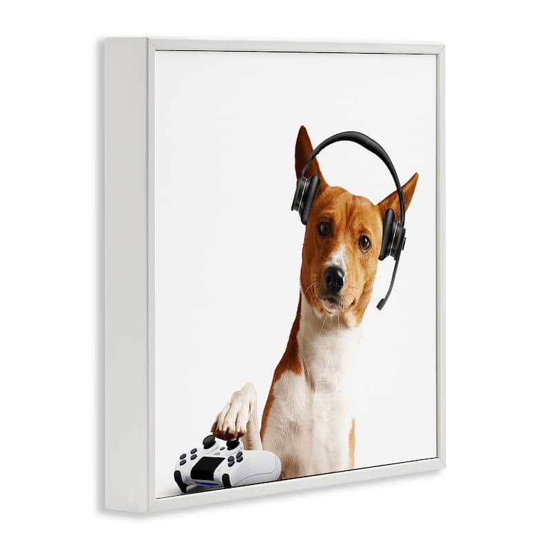 Stupell Gaming Dog with Headset Framed Giclee Art Design By CAD Designs