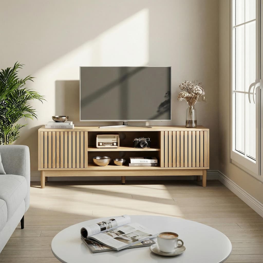 55-Inch TV Stand, Mid-Century Modern Style Tv Stand (Suitable For 55/65-Inch TVs), Entertainment Center With Storage